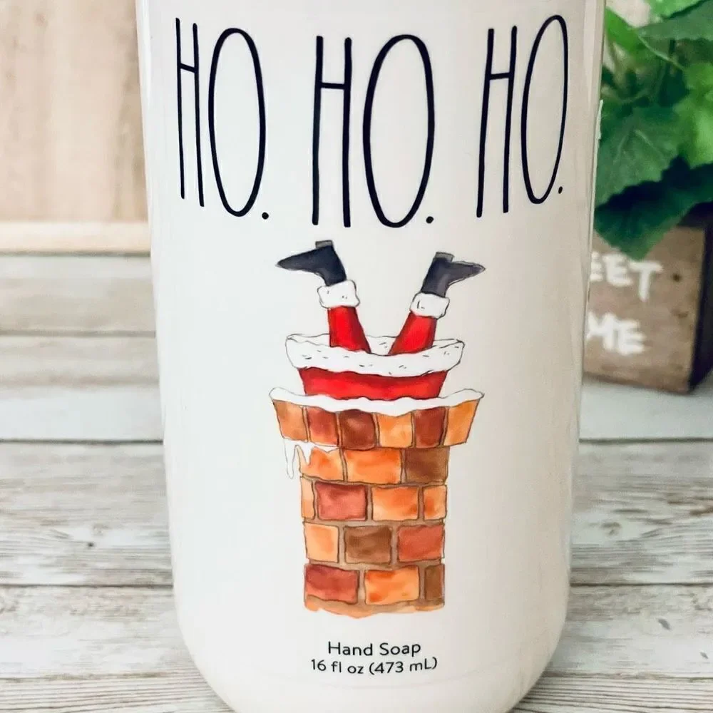 NWT Rae Dunn Reusable Christmas HO HO HO Santa Chimney Black/Ivory 16 hand soap